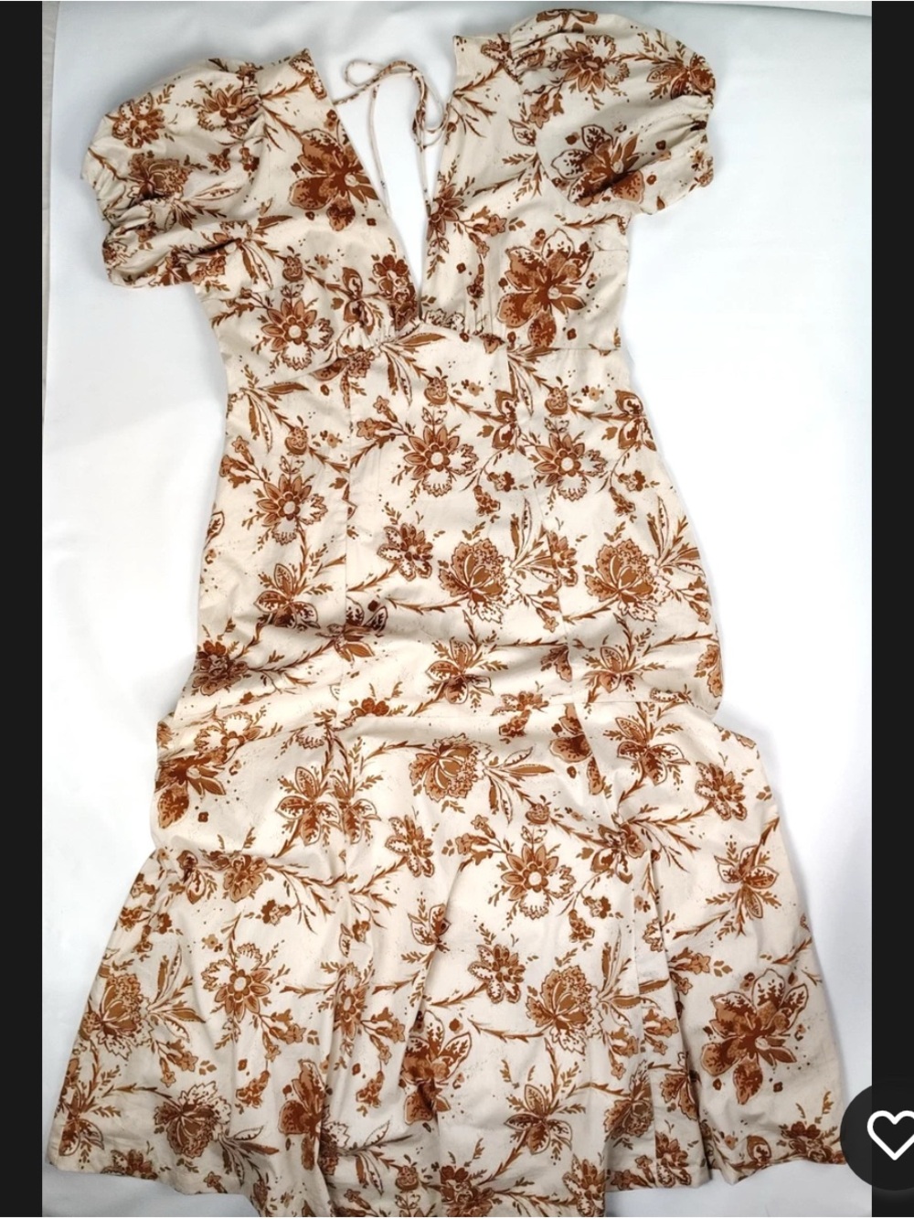 Abercrombie & Fitch Cream Midi Dress with Brown Floral Print